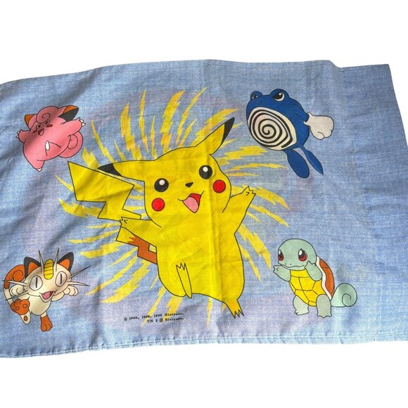 Vintage 90s Pokemon Pillowcase Pikachu Ash Nintendo Official Bedding Standard - Picture 2 of 4